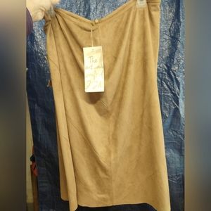 New 💼 J. Jill Camel Microsuede Midi Skirt Size 16